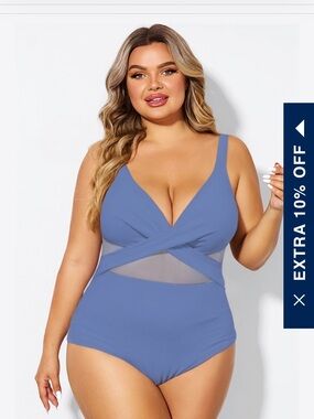 Blue One-Piece Swimsuit Meet Curve XL